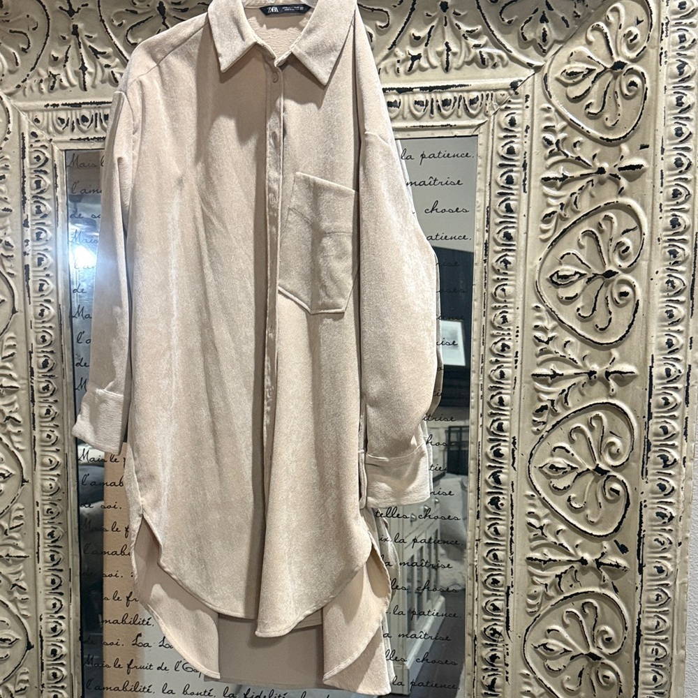Zara Beige textured Shacket/shirt dress